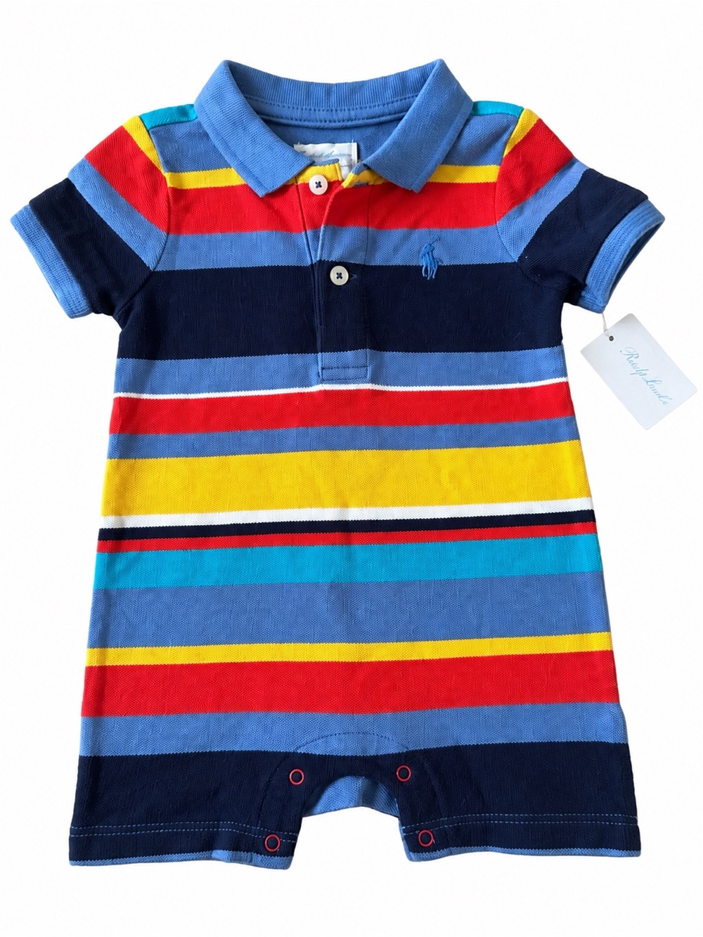 Ralph Lauren Baby Boys Striped Polo Shortall Romper 6M NWT